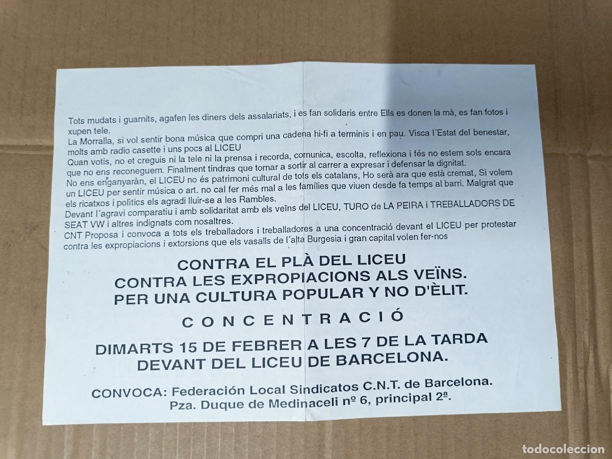 Carteles Pol&iacute;ticos: ANTIGUO PANFLETO POLITICO, OCTAVILLA INCENDIO LICEU, CNT BARCELONA -P22