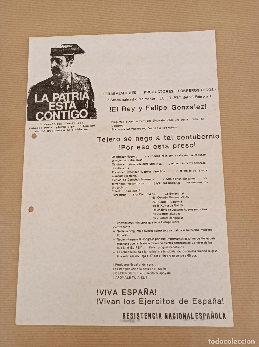 Carteles Pol&iacute;ticos: CARTEL LA PATRIA EST&Aacute; CONTIGO TEJERO RESISTENCIA NACIONAL ESPA&Ntilde;OLA - &Eacute;POCA TRANSICI&Oacute;N