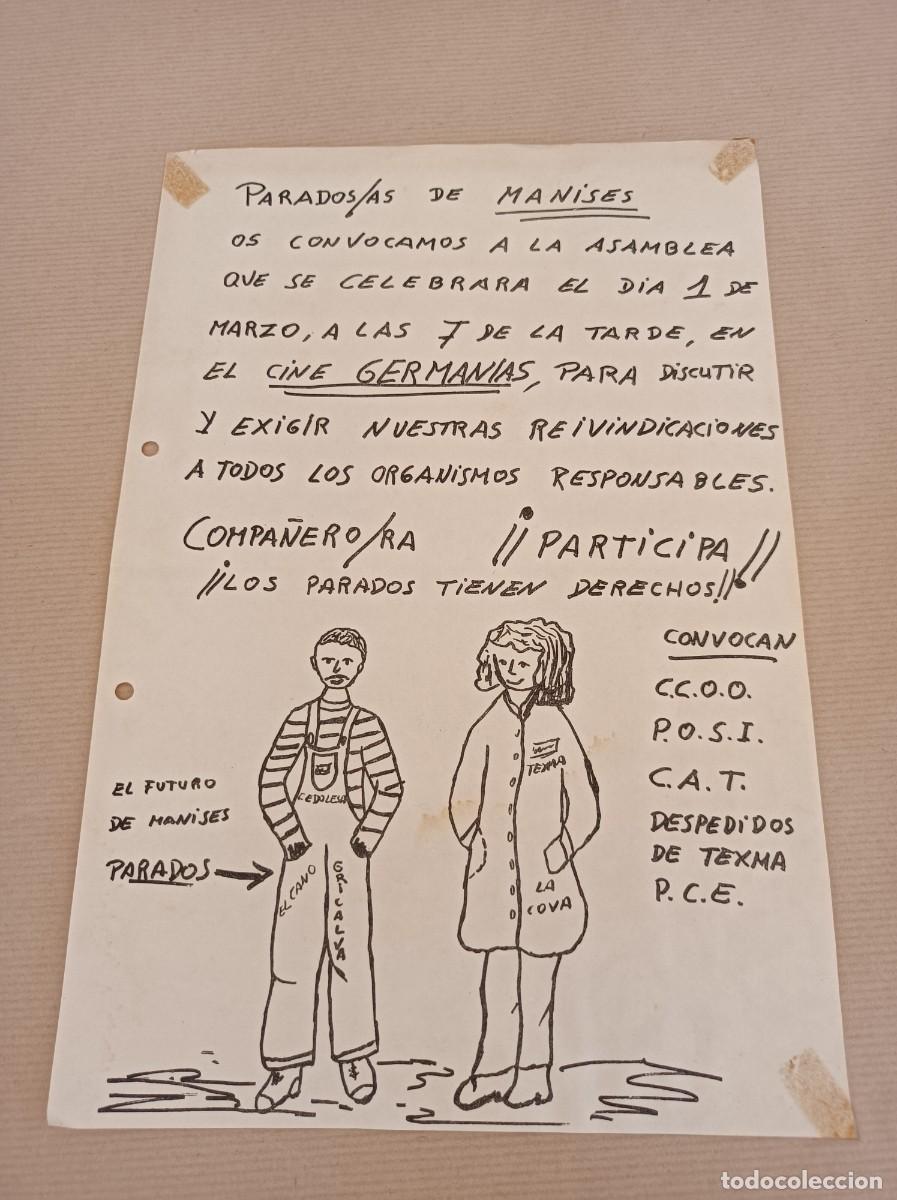 Carteles Pol&iacute;ticos: CARTEL ASAMBLEA PARADOS DE MANISES CONVOCAN POSI CCOO CAT PCE - &Eacute;POCA TRANSICI&Oacute;N