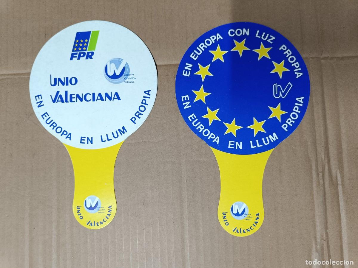 Carteles Pol&iacute;ticos: LOTE DE 2 ANTIGUOS ABANICOS, PUBLICIDAD ELECTORAL DE UNI&Oacute; VALENCIANA, EUROPA TRANSICION POLITICA P25