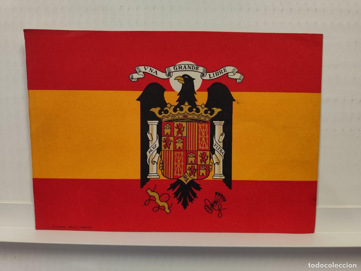 Carteles pol&iacute;ticos: CARTEL BANDERA ESPA&Ntilde;A UNA GRANDE LIBRE ESCUDO FRANQUISTA, AL DORSO ESCUDO VATICANO, POSIBLE PROGRAMA