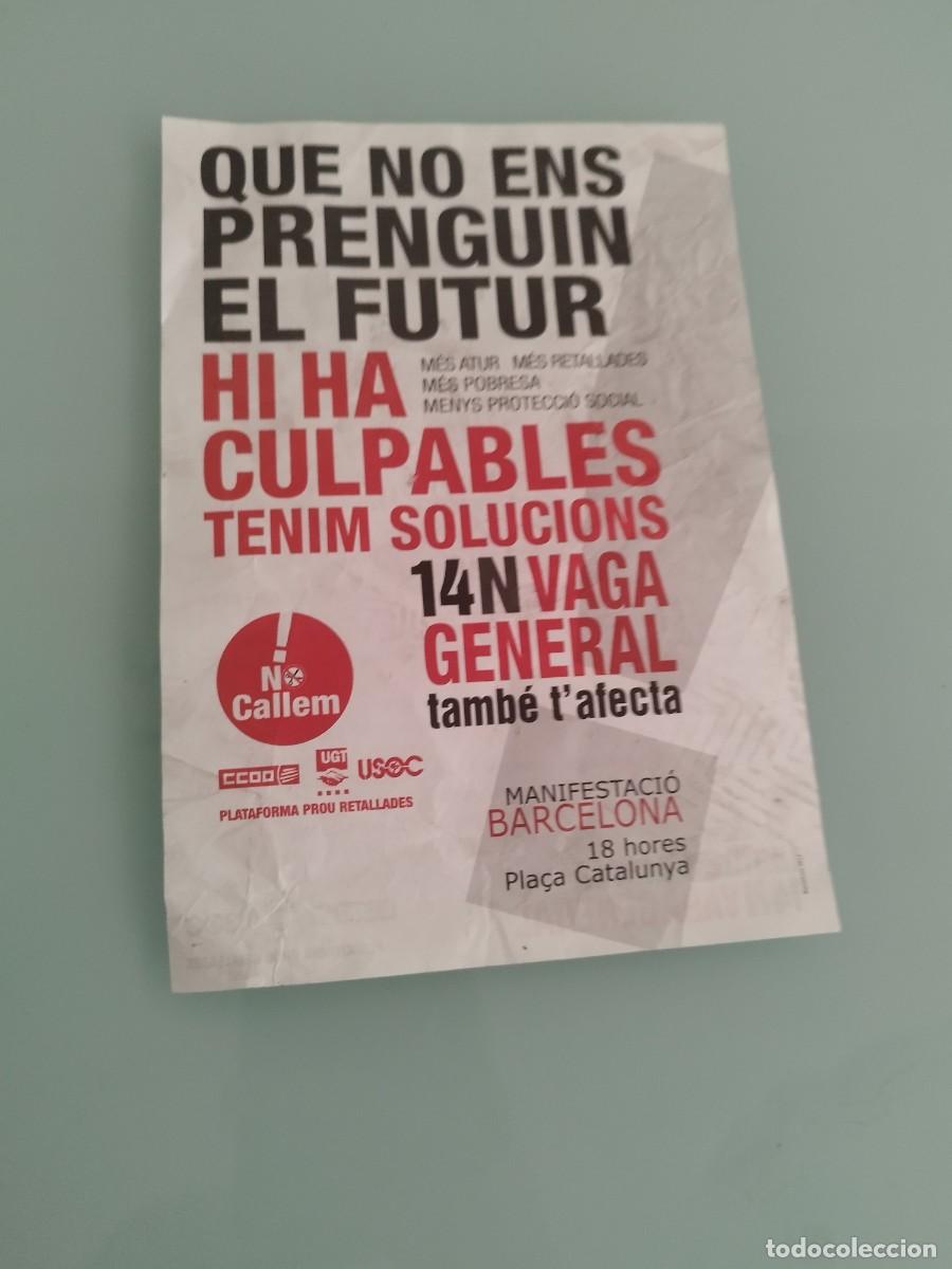 Carteles pol&iacute;ticos: Cartel peque&ntilde;o unitario huelga general 14-N Catalu&ntilde;a sindicatos CC.OO UGT USO CSC.