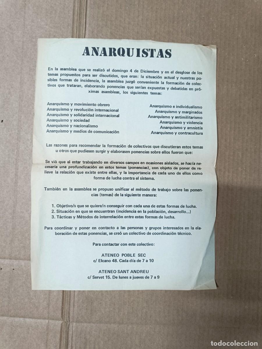 Carteles pol&iacute;ticos: ANTIGUO CARTEL POLITICO ANARQUISTA CATALAN, BARCELONA ATENEU POBLE SEC Y SANT ANDREU, TRANSICION P30