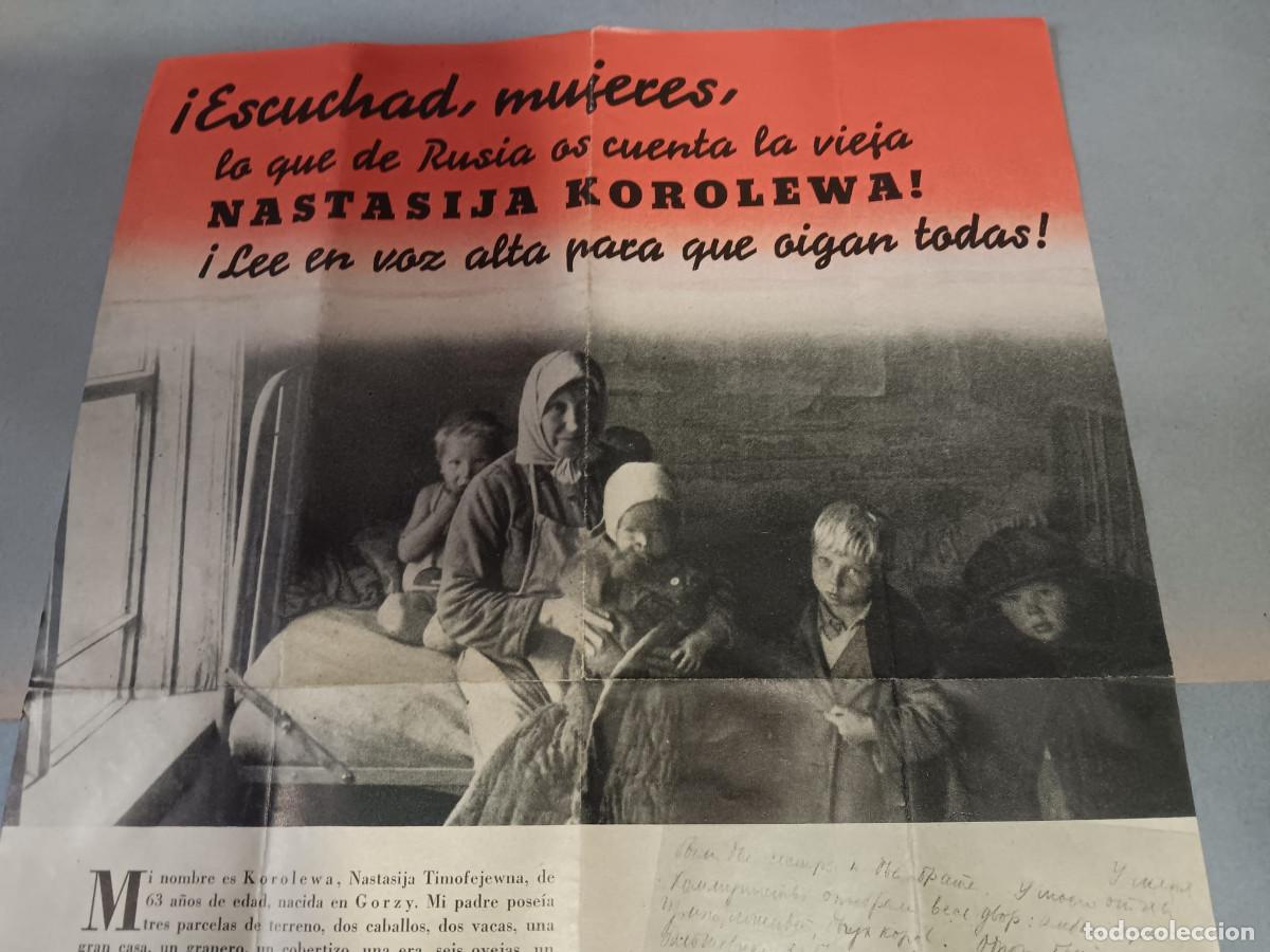 Carteles pol&iacute;ticos: NATASIAJA KOROLEWA. ESCUCHAD, MUJERES, LO QUE CUENTA DE RUSIA. ANTICOMUNISTA. PRONAZI. 42,5 X 30 CM.