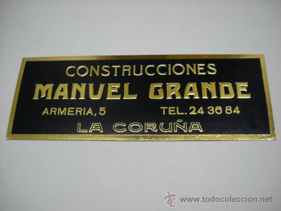 Carteles Publicitarios: CARTEL EN CARTÓN PUBLICIDAD CONSTRUCCIONES MANUEL GRANDE , LA CORUÑA . 44 X 16 - Foto 1 - 19821538