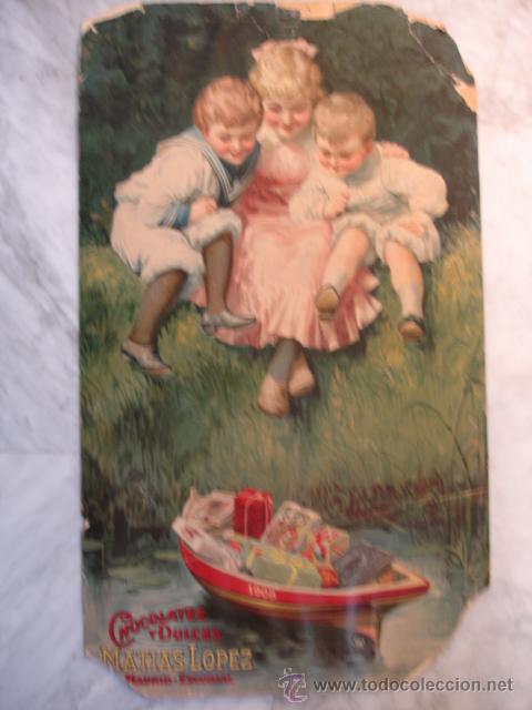 Carteles publicitarios: CHOCOLATES Y DULCES MATIAS LOPEZ.1908.35X60 - Foto 1