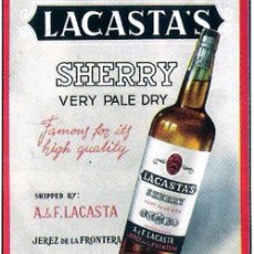 Carteles Publicitarios: CIRCA 1950.- ANUNCIO DE PARED EN CARTON DURO DE LACASTA'S SHERRY DE JEREZ DE LS FRONTERA
