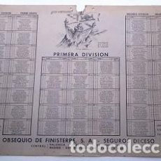 Carteles Publicitarios: CALENDARIO DEPORTIVO 1952-53, RESULTADOS DE FÚTBOL, SEGUROS FINISTERRE, REAL MADRID, BARCELONA F.C.