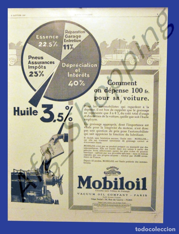 Cartazes Publicit&aacute;rios: MOBILOIL - GRABADO ORIGINAL DEL A&Ntilde;O 1928