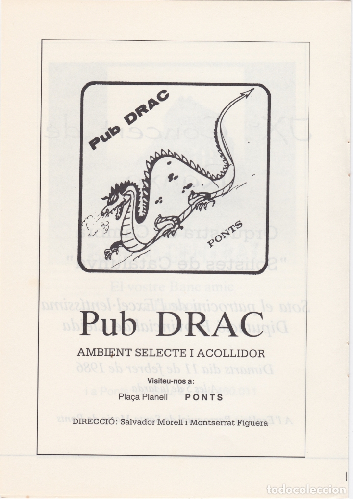 Carteles publicitarios: hoja publicidad pub drac, ponts - Foto 1