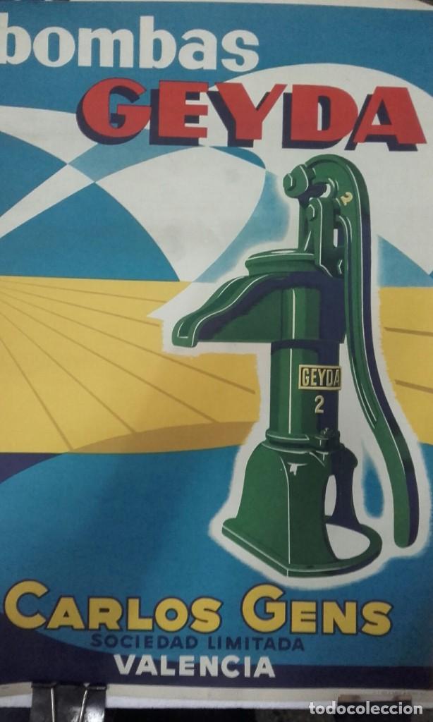 Cartazes Publicit&aacute;rios: CARTEL BOMBAS GEYDA CARLOS GENS , VALENCIA litograf&iacute;a DUR&Aacute; 1959 , BUEN ESTADO