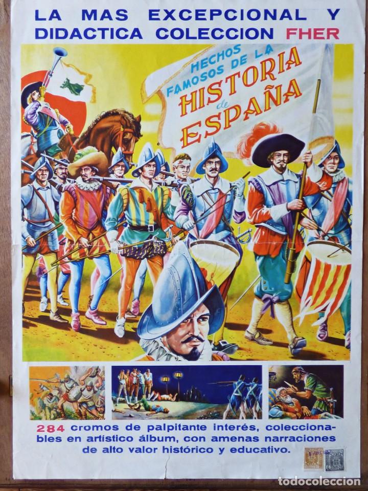 Cartazes Publicit&aacute;rios: CARTEL PUNTO DE VENTA DE ALBUM Y CROMOS HECHOS FAMOSOS DE LA HISTORIA DE ESPA&Ntilde;A. FHER. A&Ntilde;OS 50