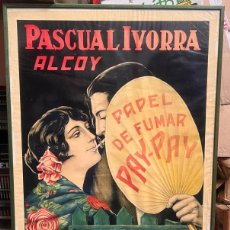 Affissi Pubblicitari: CARTEL ENMARCADO ORIGINAL PUBLICITARIO DE PAPEL DE FUMAR PAY-PAY. PASCUAL IVORRA ALCOY.