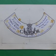 Carteles Publicitarios: VINO CASADOR, MURVIEDRO, VALENCIA - ORIGINAL PINTADO A MANO, PRUEBA IMPRENTA, AÑOS 1970-1980