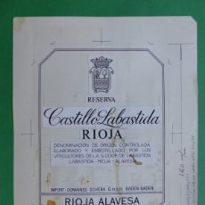Carteles Publicitarios: CASTILLO LABASTIDA, RIOJA ALAVESA - ORIGINAL PINTADO A MANO, PRUEBA IMPRENTA, AÑOS 1970-1980