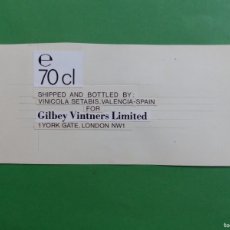 Carteles Publicitarios: GILBEY VINTNERS LIMITED, VINICOLA SETABIS - ORIGINAL PINTADO A MANO, PRUEBA IMPRENTA, AÑOS 1970-1980