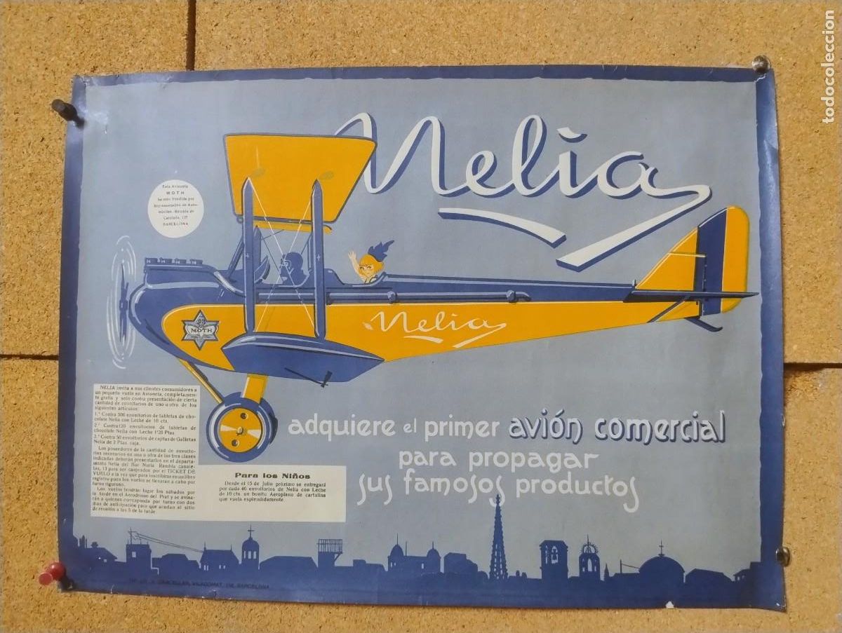 Affissi Pubblicitari: C&aacute;rtel publicitario. Nelia. Adquiere el primer avi&oacute;n comercial. Para los ni&ntilde;os.