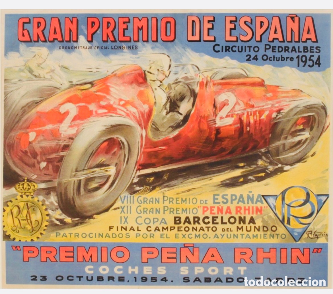 Carteles Publicitarios: Cartel p&oacute;ster Gran Premio de Espa&ntilde;a 1954