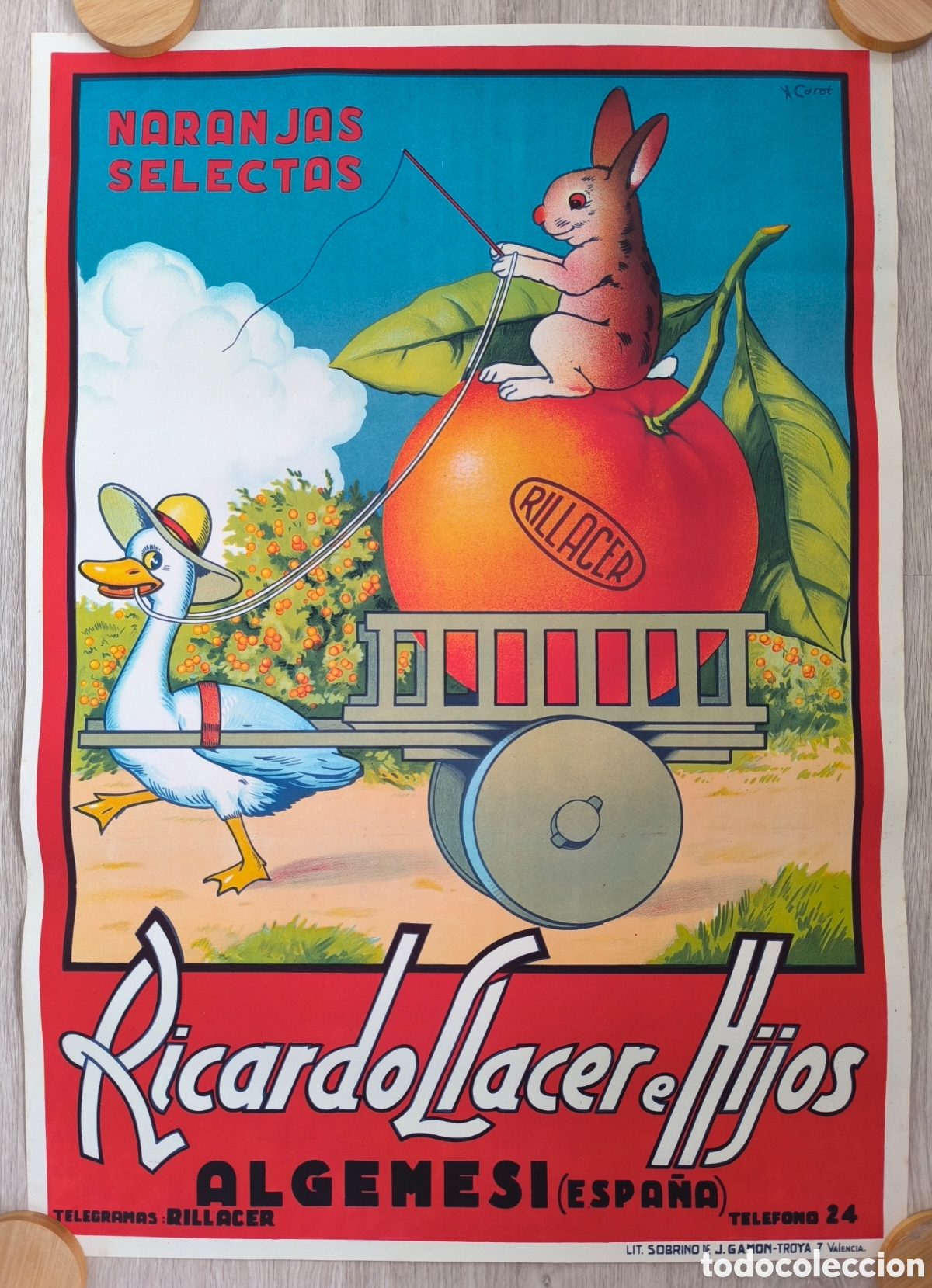 Carteles Publicitarios: RW CARTEL PUBLICIDAD NARANJAS RILLACER RICARDO LLACER ALGEMESI VALENCIA PATO Y CONEJO CPU61