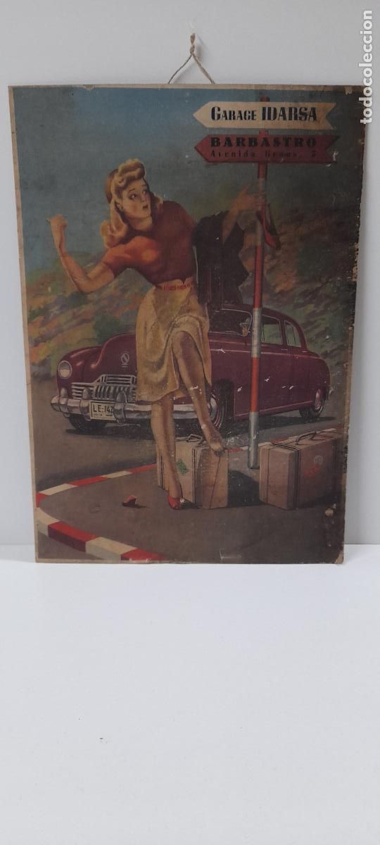 Carteles Publicitarios: ANTIGUO CARTEL DE CARTON PUBLICITARIO GARAGE IDARSA - BARBASTRO . ORIGINAL A&Ntilde;OS 50 . ALTO 34 CM