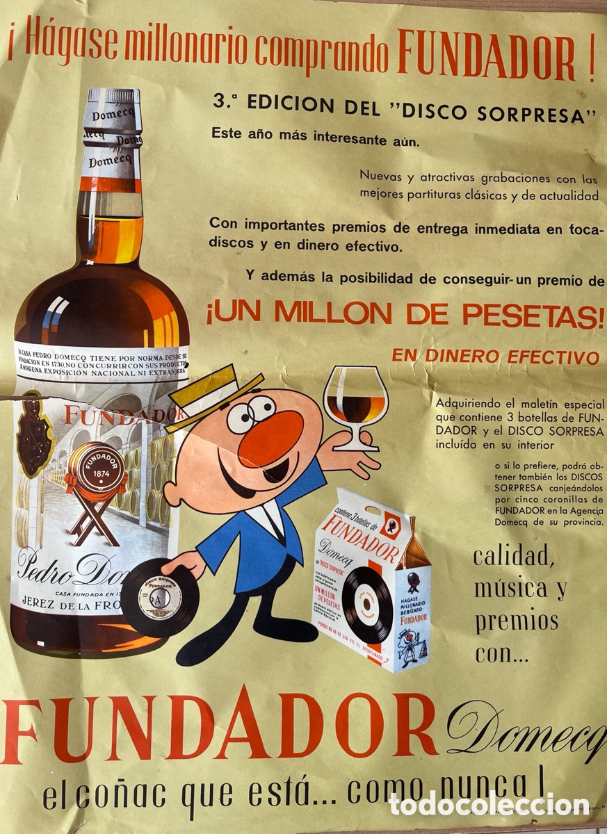 Carteles Publicitarios: Cartel publicitario original Fundador Domecq a&ntilde;os 60
