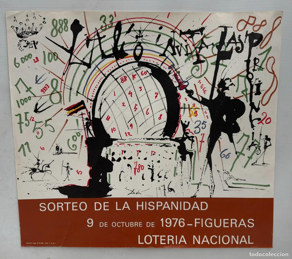 Carteles Publicitarios: CARTEL ORIGINAL SALVADOR DAL&Iacute; - LOTER&Iacute;A NACIONAL SORTEO HISPANIDAD 1976 - FIGUERAS