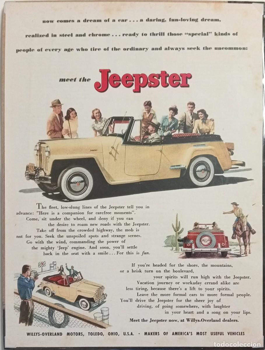 Carteles Publicitarios: JEEPSTER WILLIS-OVERLAND - PUBLICIDAD ORIGINAL 1957 / LIFE 33 x 25 Cm.