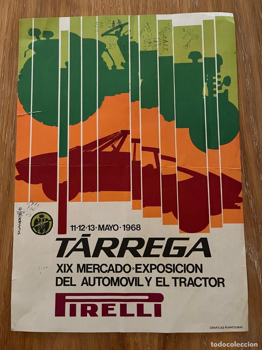 Carteles Publicitarios: cartel 30x43 ctms. Tarrega L&eacute;rida XIX exposici&oacute;n automovil y el tractor 1968 Pirelli