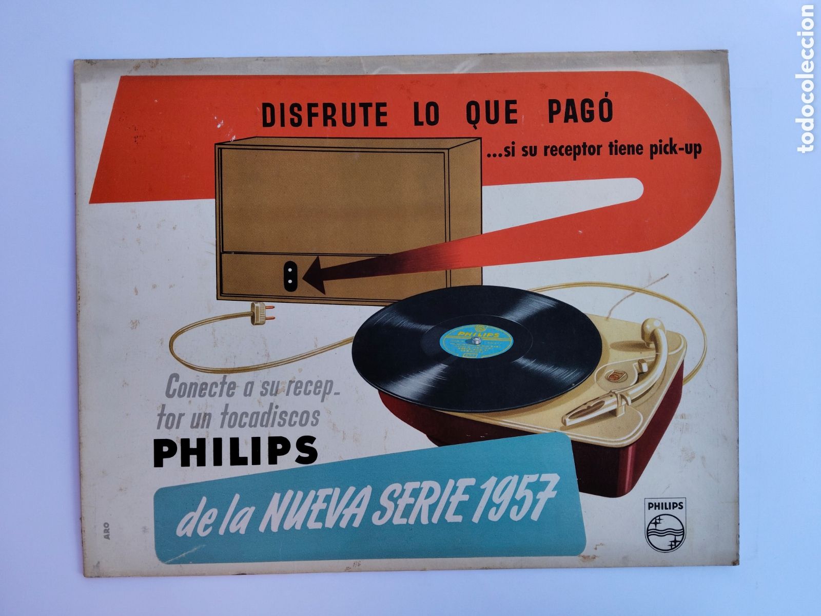 Carteles Publicitarios: ANTIGUO Y PRECIOSO CARTEL DE TOCADISCOS PHILIPS - 1957 - EN CARTON DURO RESISTENTE - 42 x 33 CM - DI