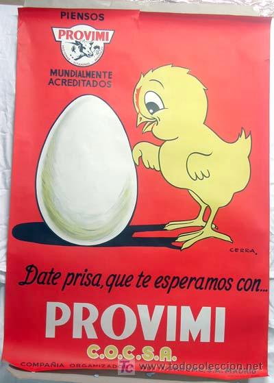 Carteles Publicitarios: Cartel publicidad piensos compuestos Provimi COCSA dibujado Cerra a&ntilde;os 60