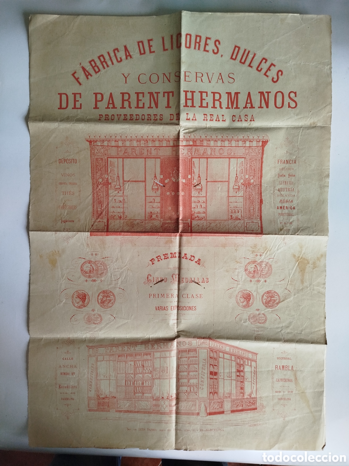 Carteles Publicitarios: PARENT HERMANOS FABRICA DE LICORES, DULCES Y CONSERVAS. CARTEL PUBLICITARIO. FINALES S. XIX