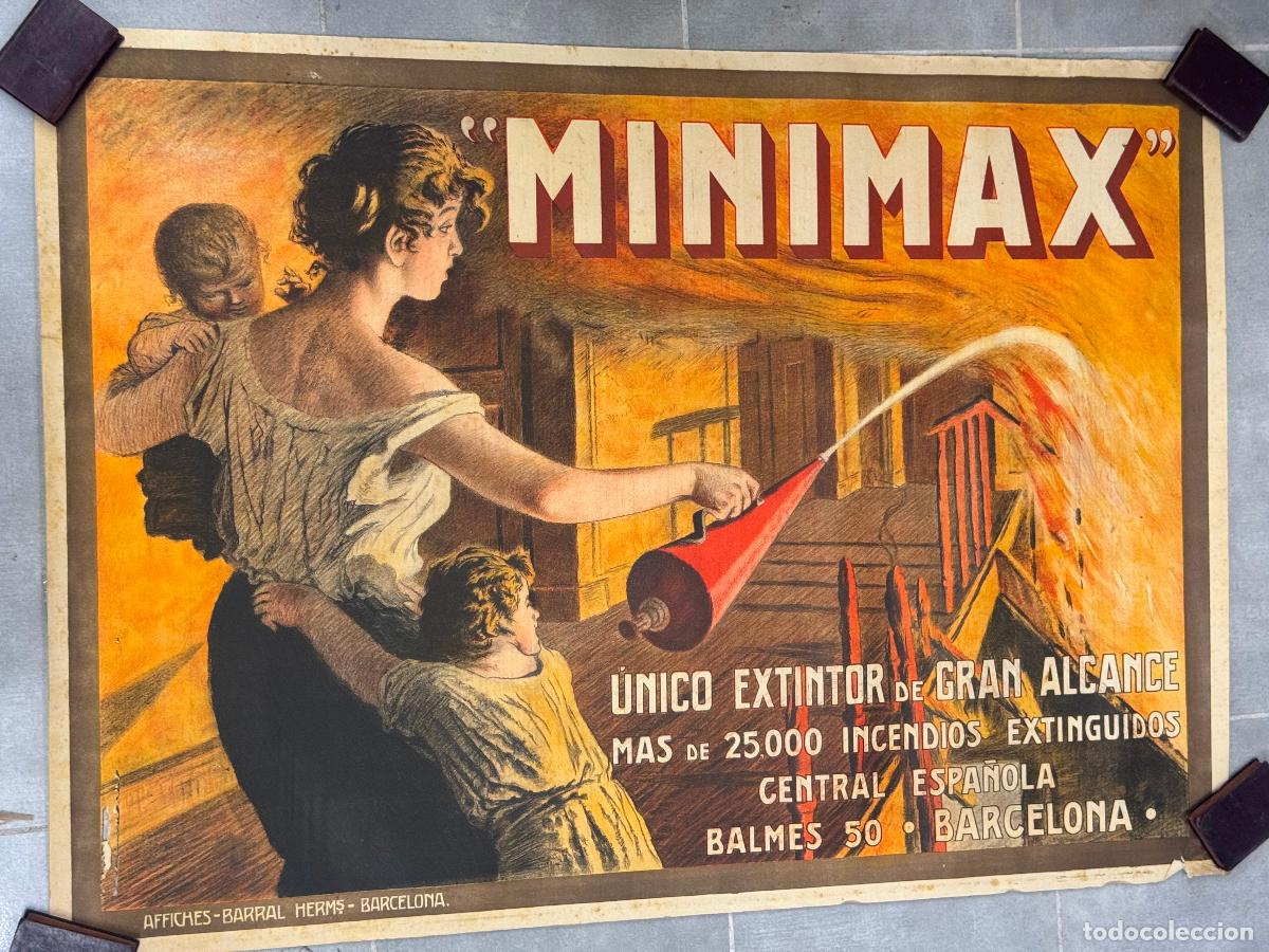 Carteles Publicitarios: CARTEL MINIMAX- EXTINTOR INCENDIOS - MUY ANTIGUO - BARRAL HNOS - ANTIGUO ORIGINAL - VER FOTOS