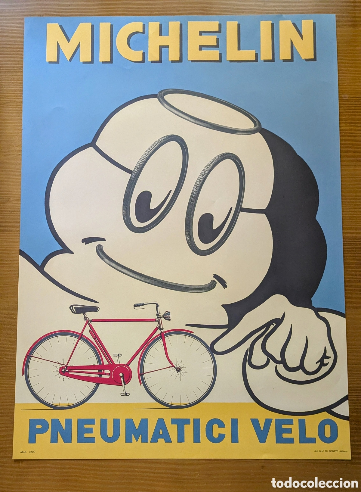Carteles Publicitarios: L&aacute;mina poster decorativo Michelin Bibendum Pneumatici Velo Modelo 1200 Graficas Flli BONETTI