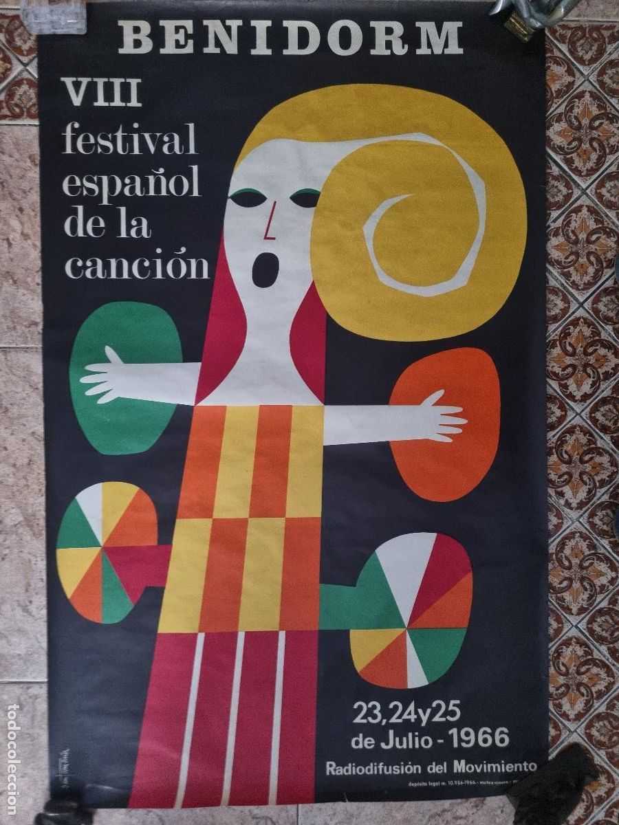 Carteles Publicitarios: CARTEL VIII FESTIVAL DE LA CANCION DE BENIDORM JULIO 1966 ORIGINAL