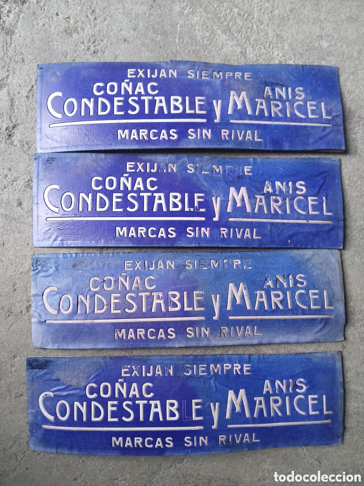 Carteles Publicitarios: LOTE, 4 CARTELES DE PUBLICIDAD CO&Ntilde;AC CONDESTABLE Y AN&Iacute;S MARICEL EN CART&Oacute;N PIEDRA.