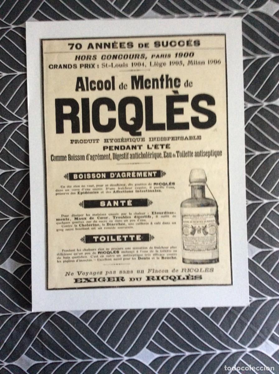 Carteles Publicitarios: Publicidade original francesa de 1908 - Alcool de Menthe de Ricql&egrave;s