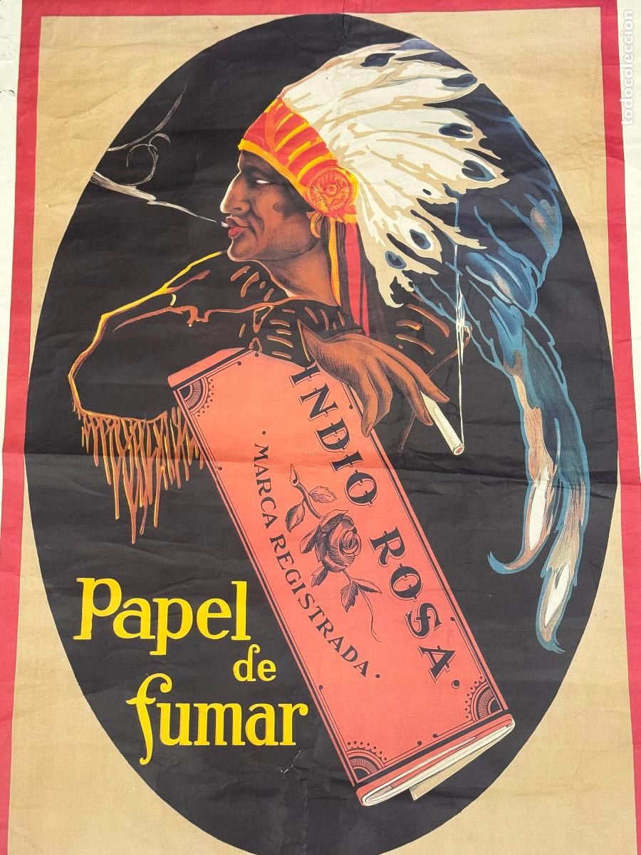 Carteles Publicitarios: PAPEL DE FUMAR INDIO ROSA - CARTEL ANTIGUO - ORIGINAL - VER FOTOS