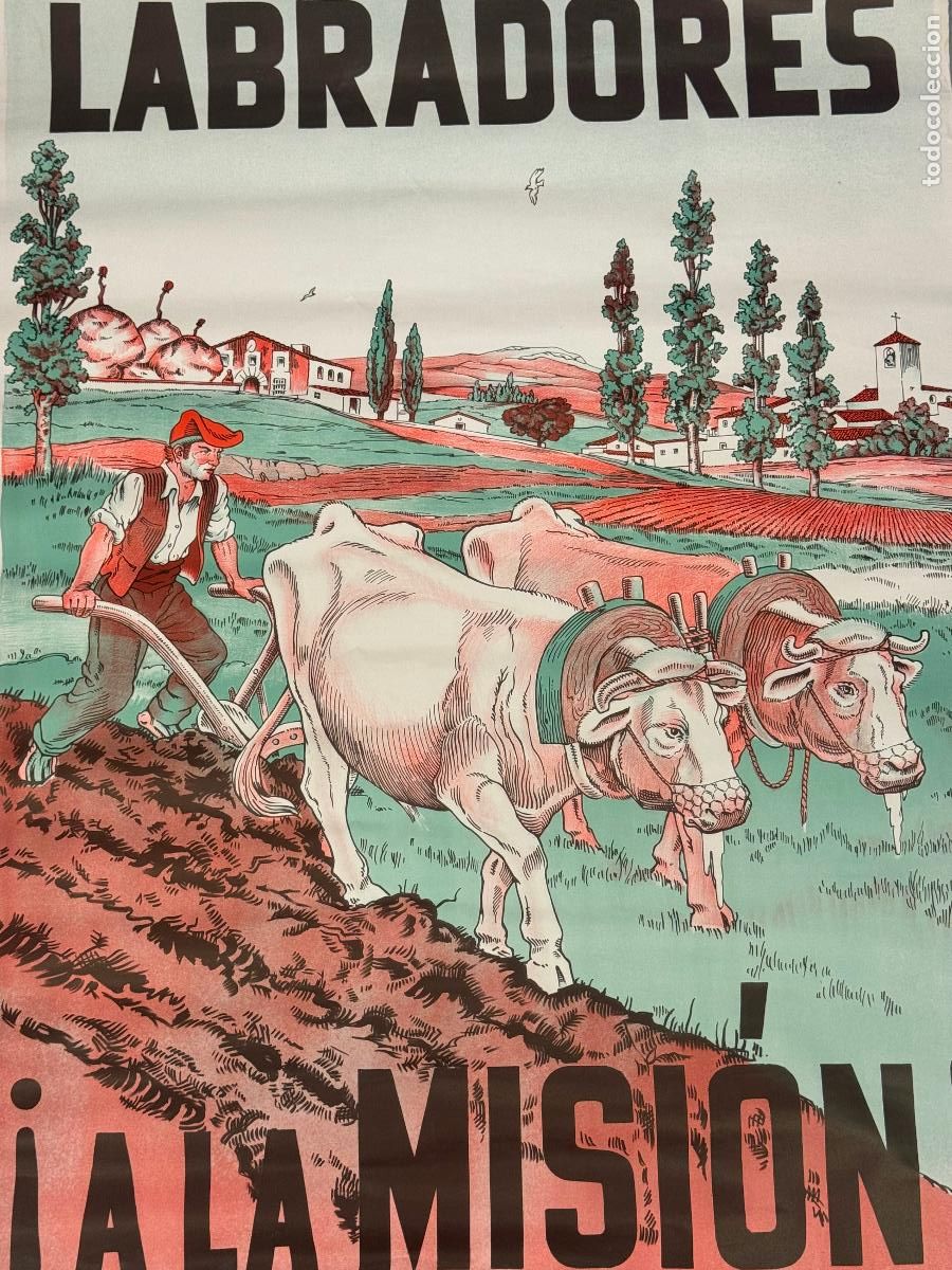 Carteles Publicitarios: LABRADORES A LA MISI&Oacute;N - A. BATLLORI JOFRE - JUAN BARGU&Ntilde;O - CARTEL ANTIGUO - ORIGINAL - VER FOTOS