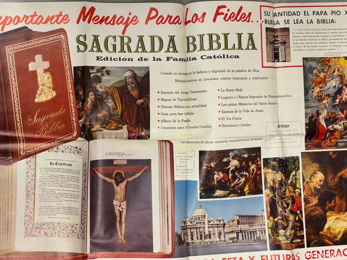 Carteles Publicitarios: SAGRADA BIBLIA - EDICION DE LA FAMILIA CATOLICA - GROLIER - CARTEL PUBLICIDAD - VER FOTOS
