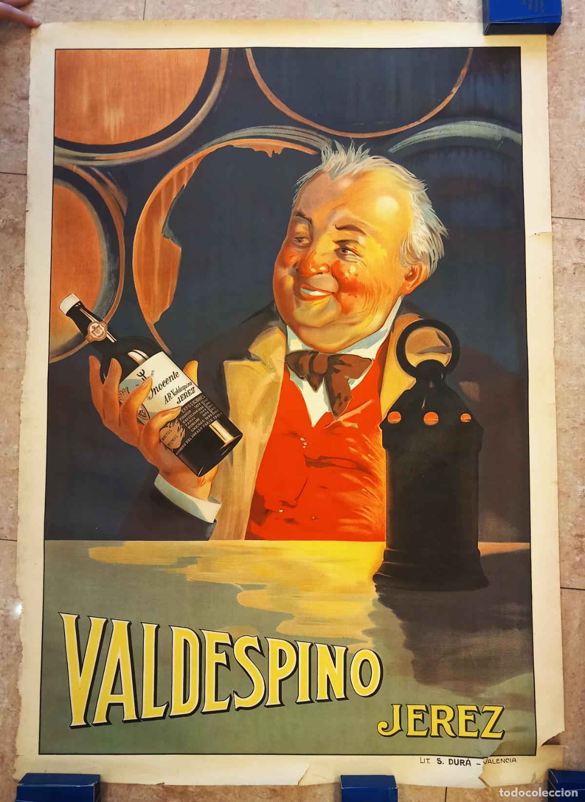 Carteles Publicitarios: Cartel antiguo Valdespino, Jerez, Borracho. Litogr&aacute;fico. LEER INTERIOR