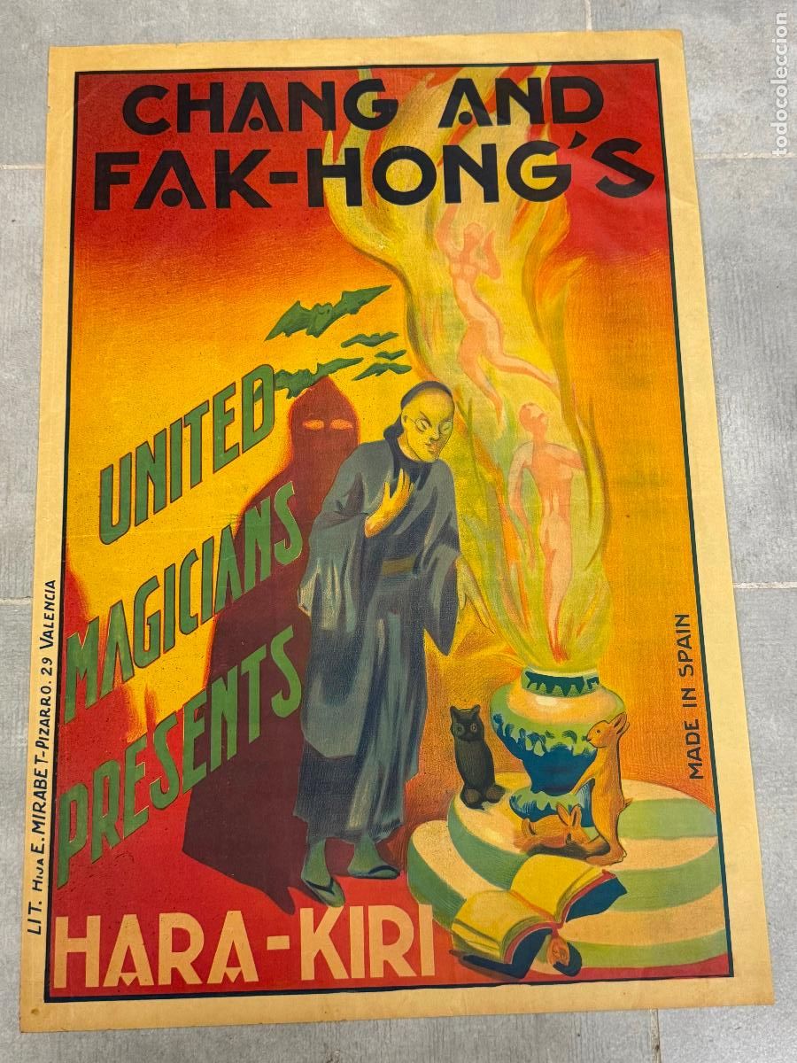Carteles Publicitarios: MAGIA ILUSIONISMO - CHANG AND FAK HONG'S HARA KIRI - UNITED MAGICIANS - CARTEL ANTIGUO ORIGINAL