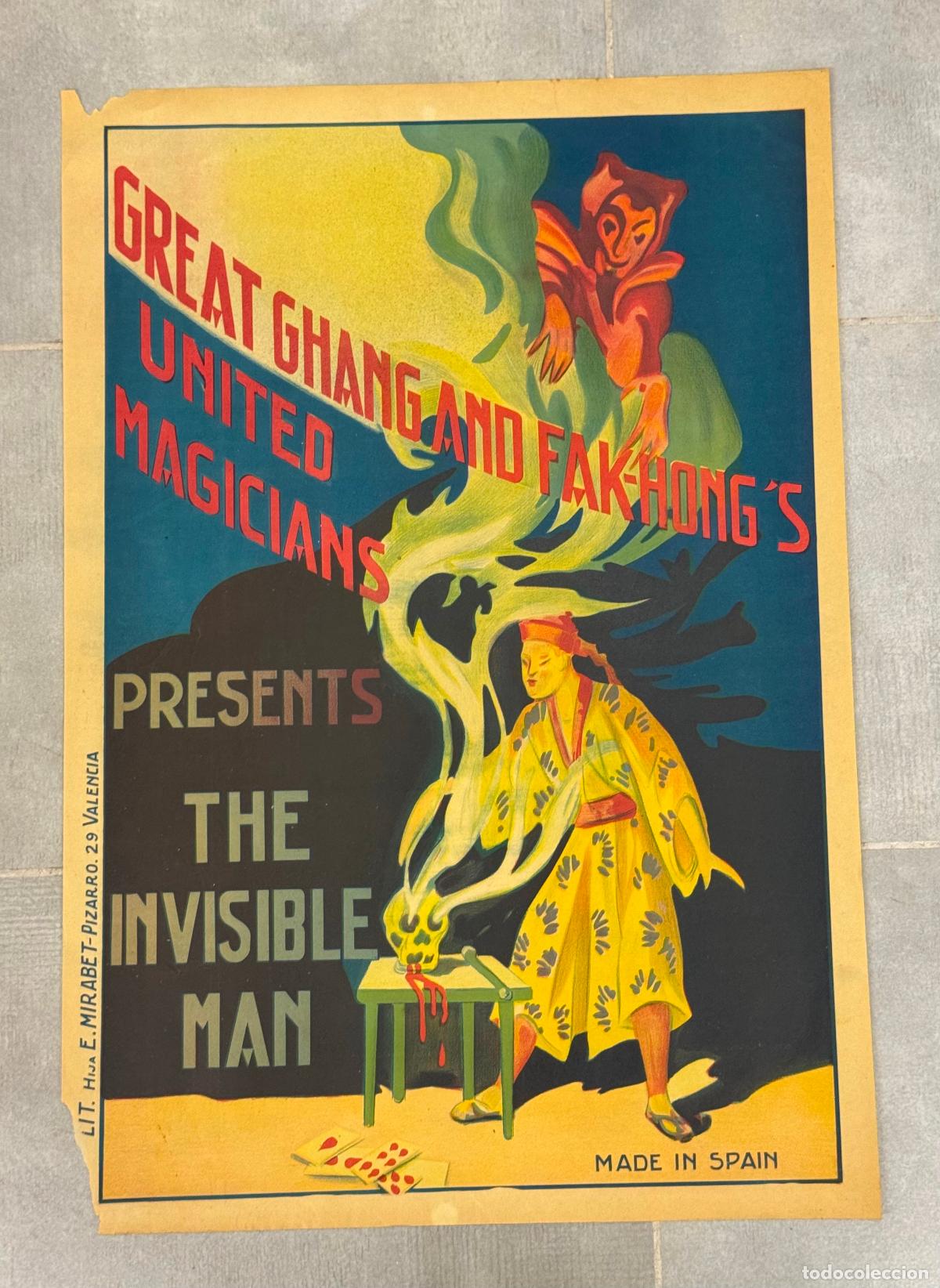 Carteles Publicitarios: MAGIA ILUSIONISMO - CHANG AND FAK HONG'S - THE INVISIBLE MAN - UNITED MAGICIANS - CARTEL ANTIGUO