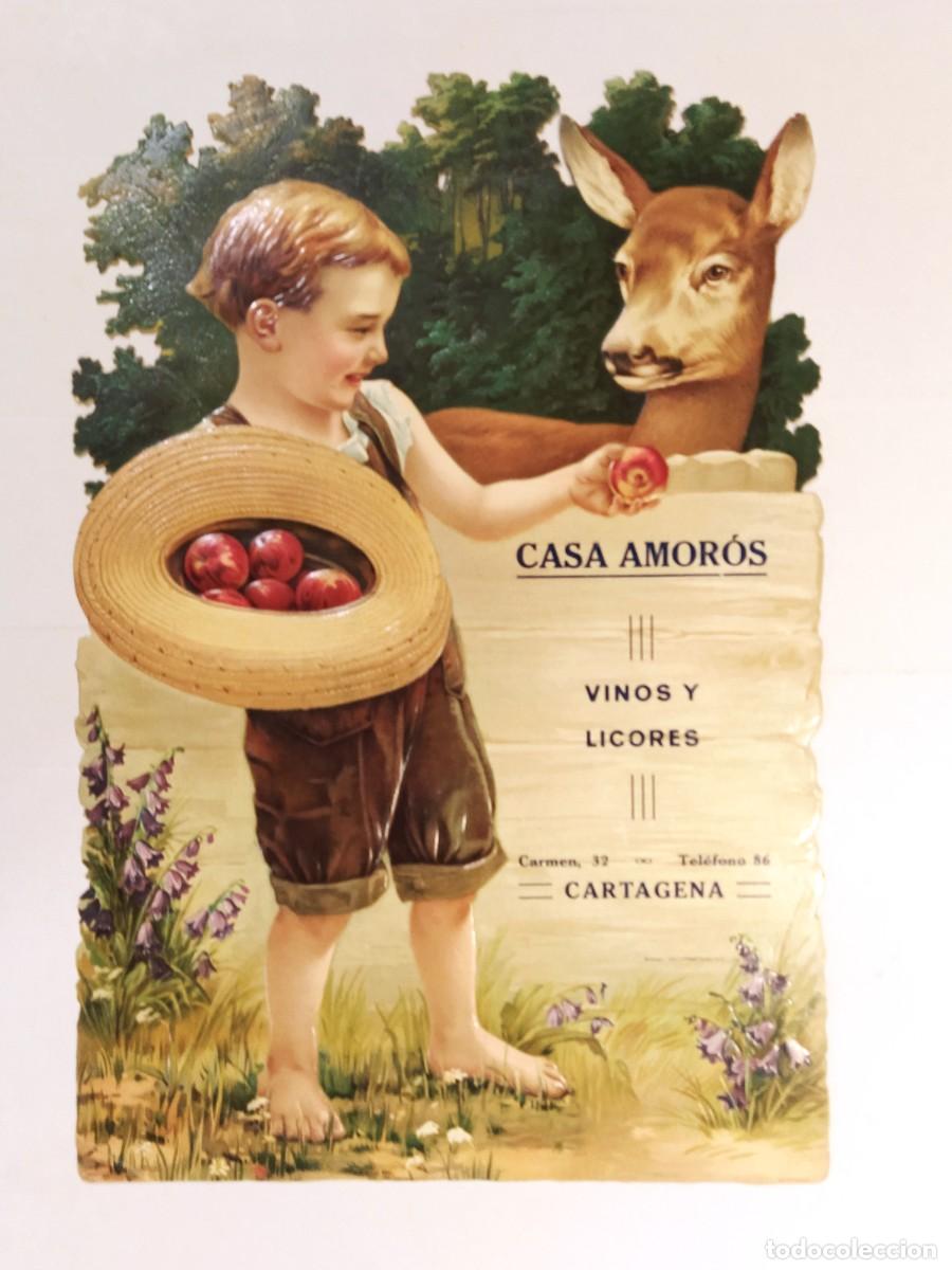 Carteles Publicitarios: CARTAGENA - CASA AMOROS VINOS Y LICORES - TROQUELADO - CARTEL ANTIGUO ORIGINAL -VER FOTOS