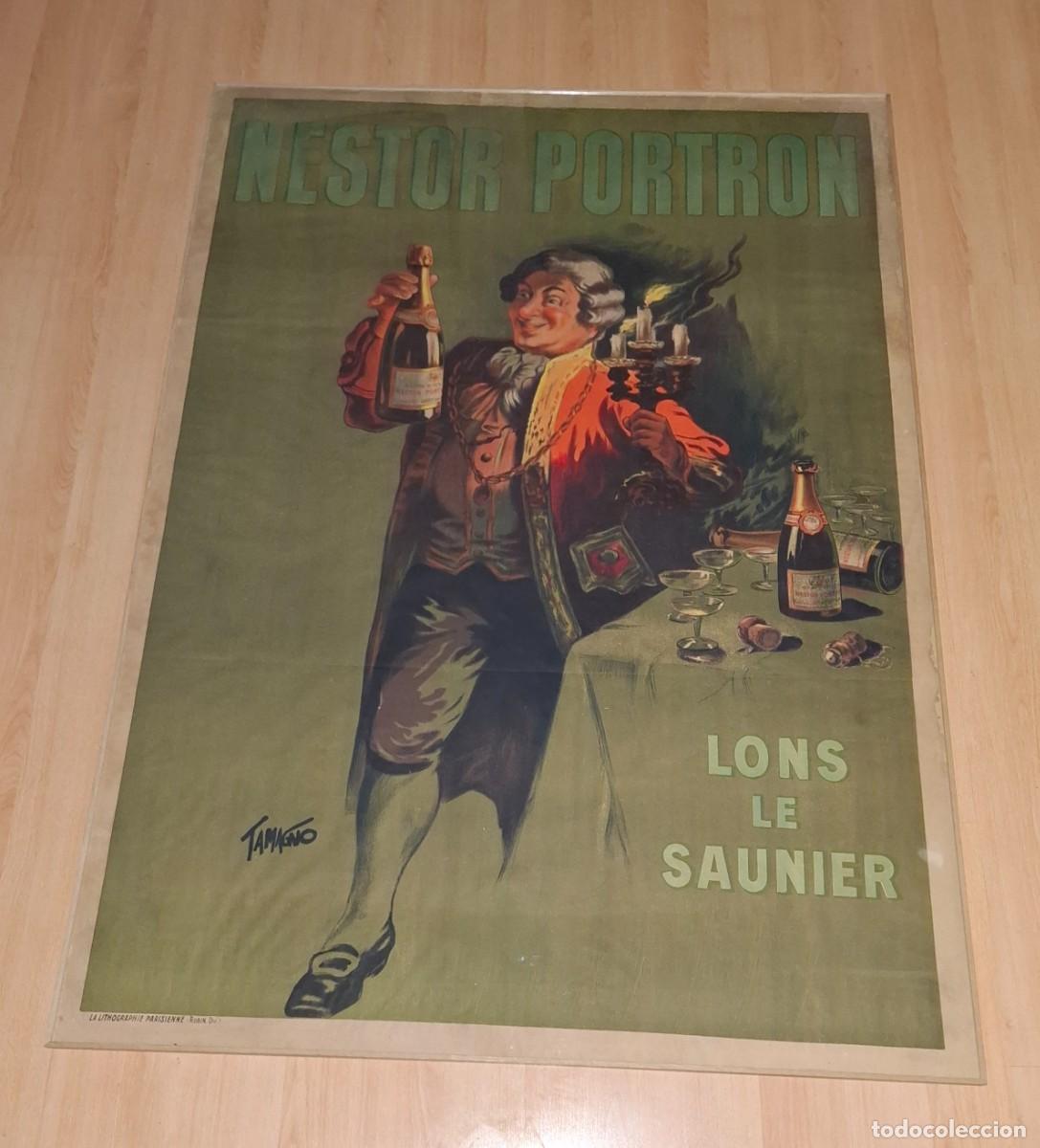 Carteles Publicitarios: Espectacular antiguo cartel gran formato champagne Nestor Portron por Tamagno ca. 1910-1920