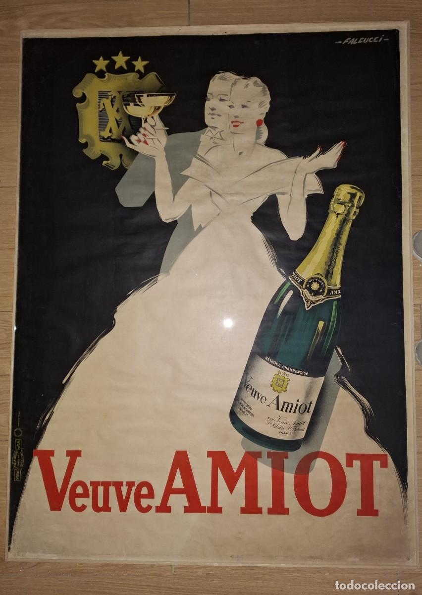 Carteles Publicitarios: Espectacular antiguo cartel gran formato champagne Veuve Amiot por Falcucci ca. 1930-1940