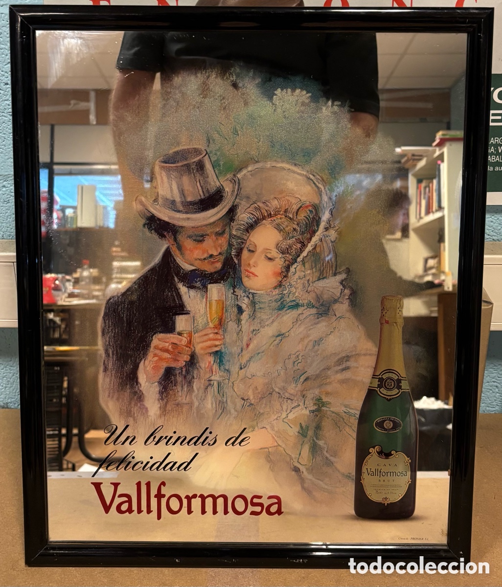 Carteles Publicitarios: CAVA VALLFORMOSA. ESPEJO PUBLICITARIO VINTAGE CON BONITA ILUSTRACI&Oacute;N. EMMARCADO.