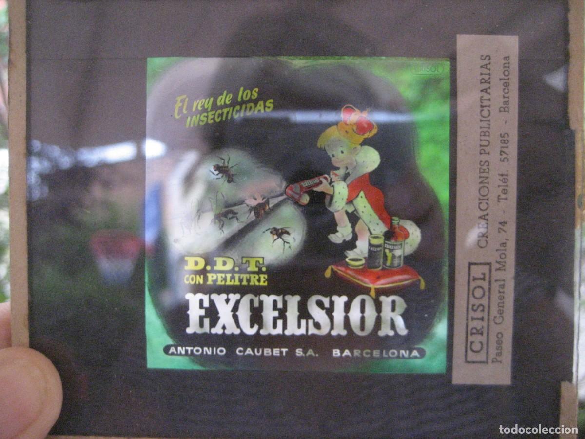 Carteles Publicitarios: antiguo clich&eacute; placa de cristal para publicidad . cartel insecticida DDT Excelsior Crisol