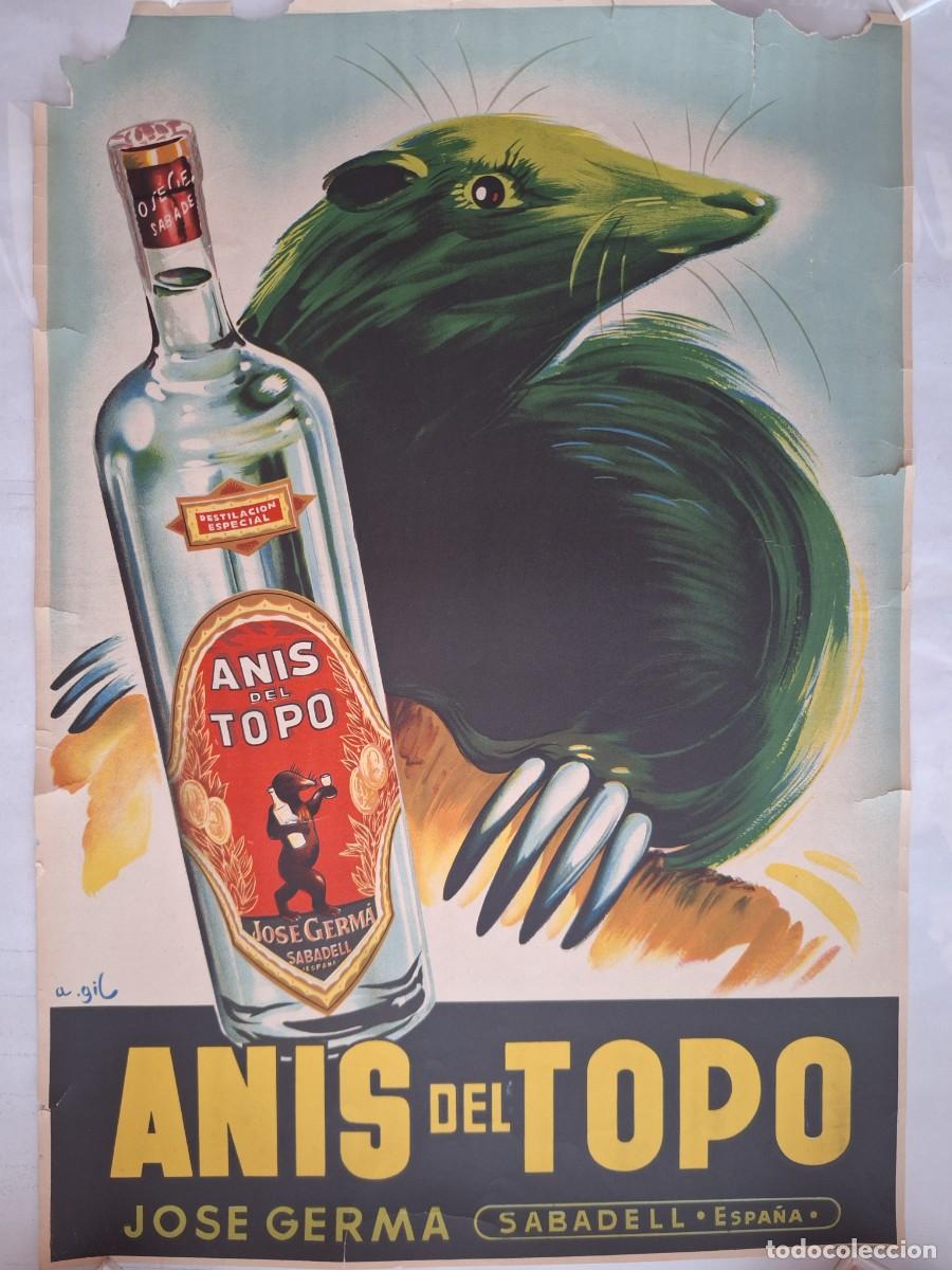 Carteles publicitarios: ANTIGUO CARTEL PUBLICIDAD ANIS DEL TOPO ANIS DEL TAUP JOSE GERMA SABADELL BARCELONA RV