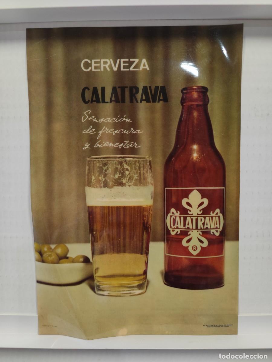 Carteles publicitarios: CERVEZA CALATRAVA, CARTEL A&Ntilde;O 1966 IMPRESO SOBRE PLASTICO TRANSPARENTE IMPRENTA ORTEGA VALENCIA