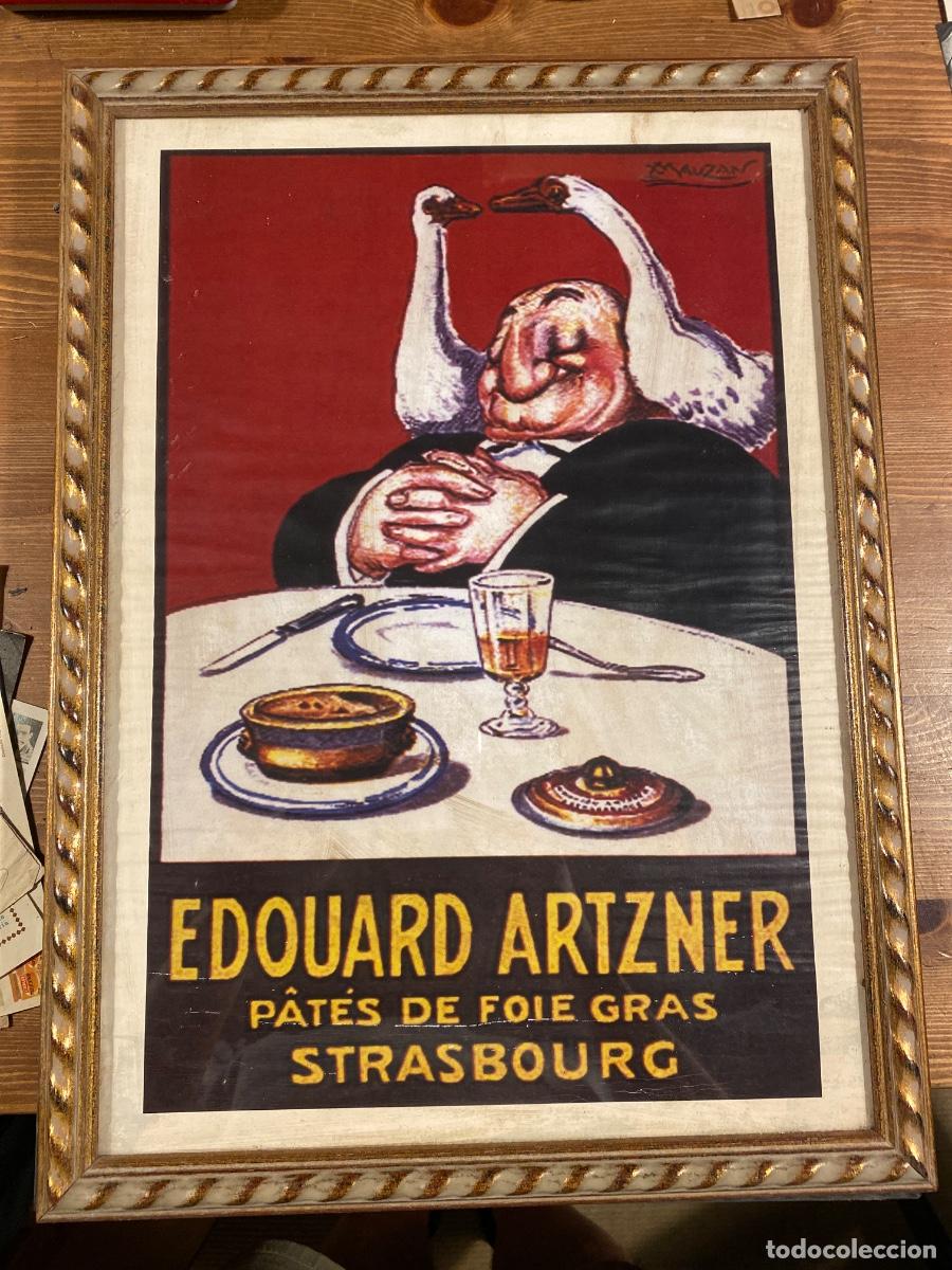 Carteles publicitarios: CARTEL EDOUARD ARTZNER PATES DE FOIE GRAS MARCO MADERA 51X40 CM